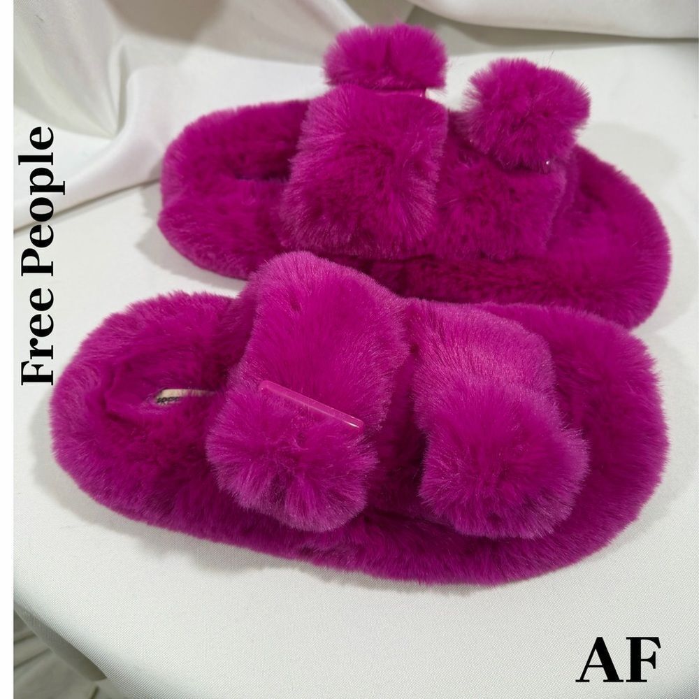 Free People Plush Fuchsia Slippers Size 8 New